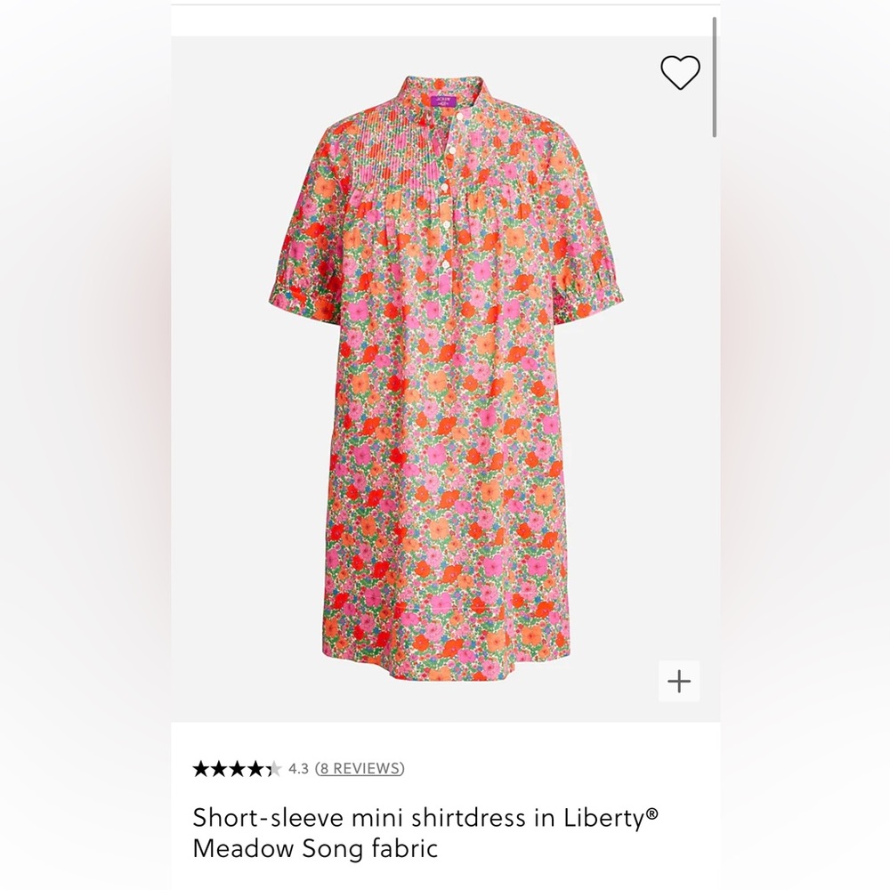 NWT JCrew Short-sleeve mini shirtdress in Liberty® Meadow Song fabric